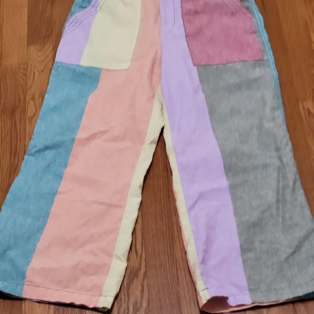 Current Air Patchwork Linen Cotton Belted Wide Le… - image 4